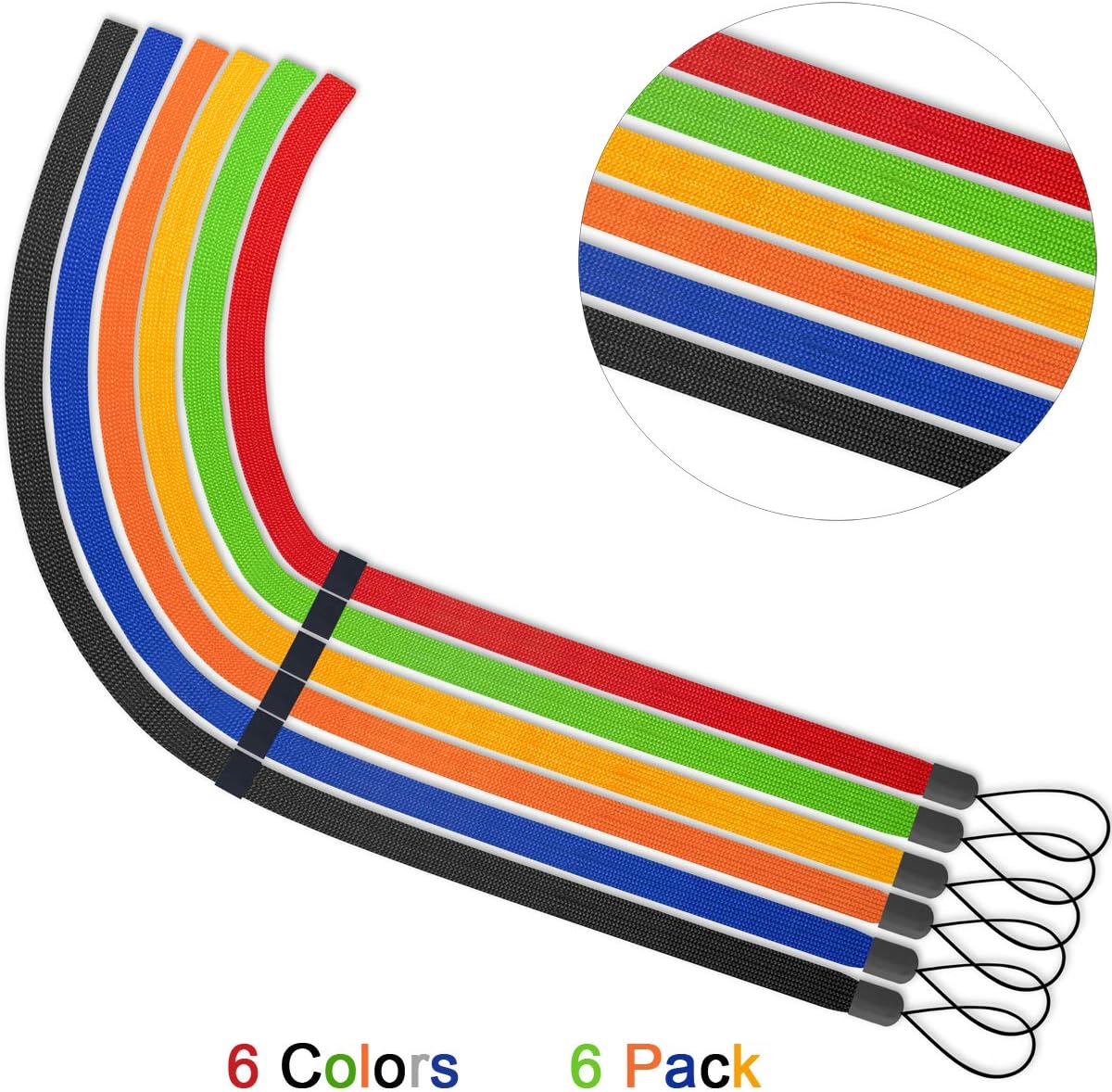 AMUU Neck Lanyard Flat Adjustable 6 Pack 6 Colours,for Walkie-talkie,Cruise,Keys,Pen,Phone,id Badges Holder,Office,Cell Phones,USB,Whistles,iPod,Blue,Black,Green,Red,Orange,Yellow