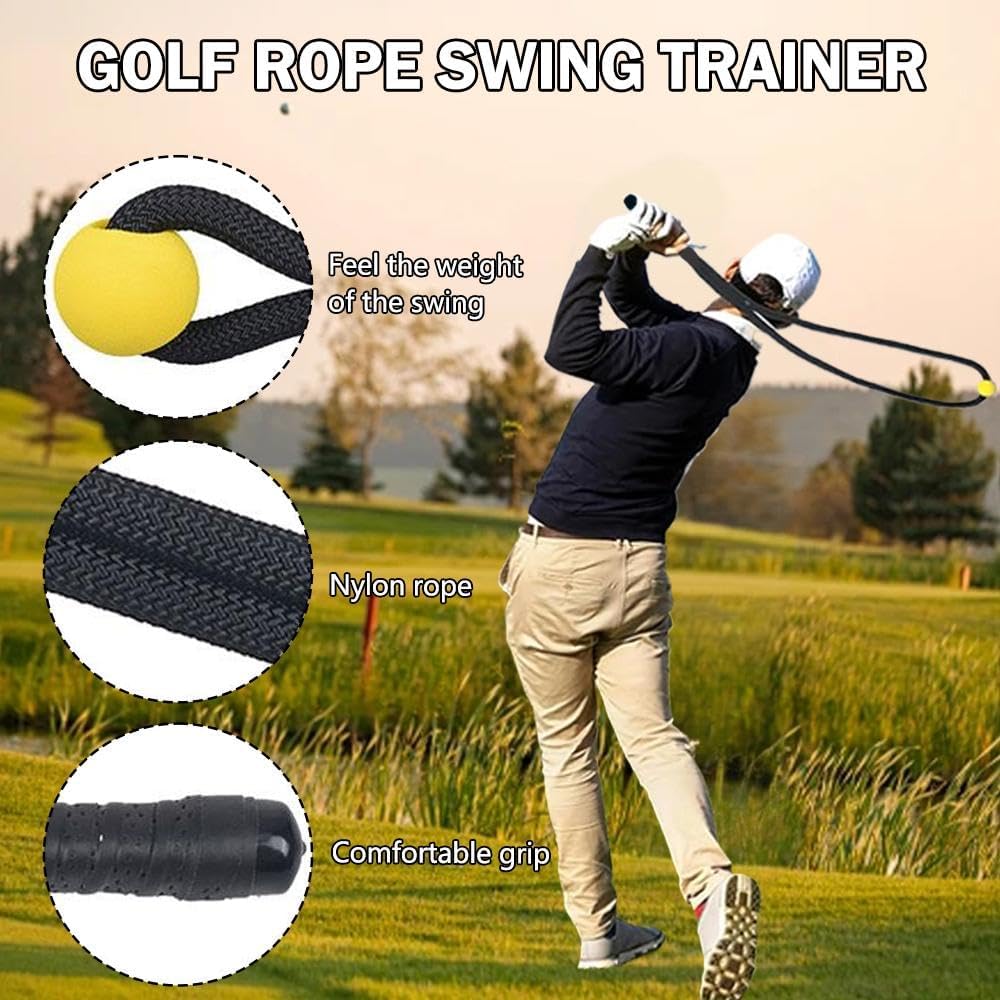 Golf Swing Training Aid,Golf Rope Swing Trainer with Ball and Grip to Improve Speed,Accuracy,Rhythm,Flexibility and Strength,Multi-Purpose Training Rope Portable Tool for Indoor/Outdoor Practice