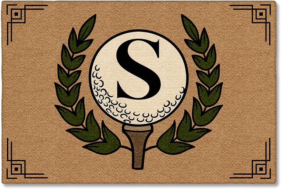Personalized Golf Doormat – Personalized Welcome Mat with Family Name Year – Non Slip Outdoor Entry Rug for Porch, Garage, or Golf Lover Home Decor, for Men (Golf Doormat 02)