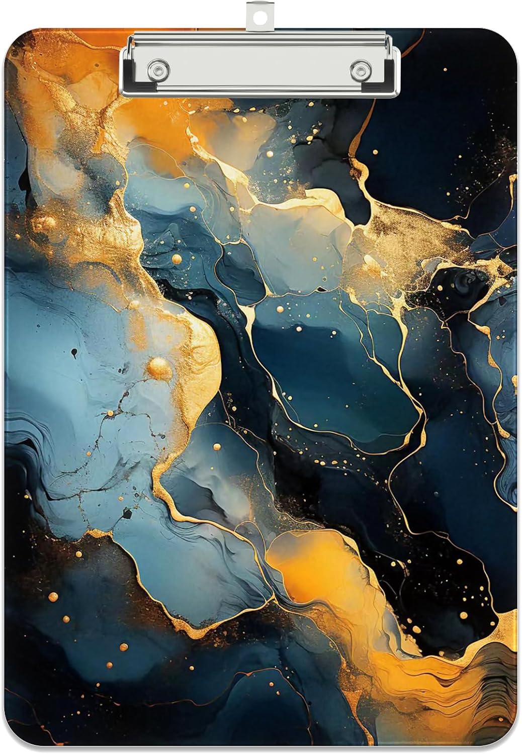 Rimilak Plastic Clipboards with Metal Clip, A4 Letter Size 9 x 12.5 in, Office Decorative for Students Women Men and Kids, Cute Custom Pattern, Black Gold Marble