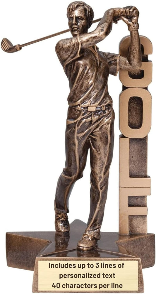 Billboard Golf Trophy Award – Male or Female Golfer Figures – Premium Resin with Custom Engraving – 6.5 or 8.5 Inch Recognition for Tournaments, MVPs, or Team Awards