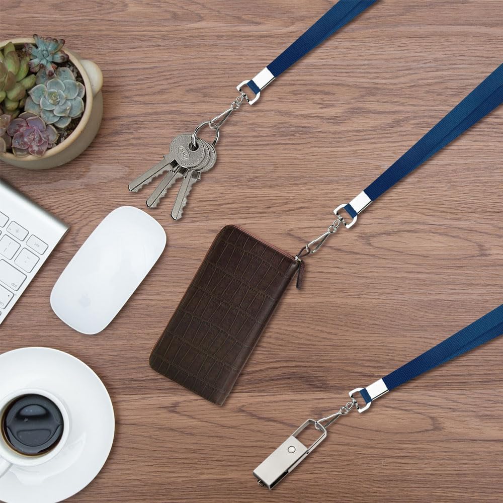 50 Pack Bulk Lanyard for ID Badge Holder Durable Flat Lanyard with Swivel Hook and Badge Clip (Navy Blue)