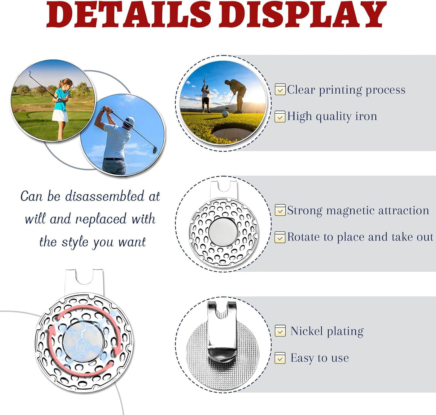 Custom Golf Ball Marker with Magnetic Hat Clip Personalized Photo Logo Text Name for Men Women Golfers Gifts for Dad Boyfriend Golfe