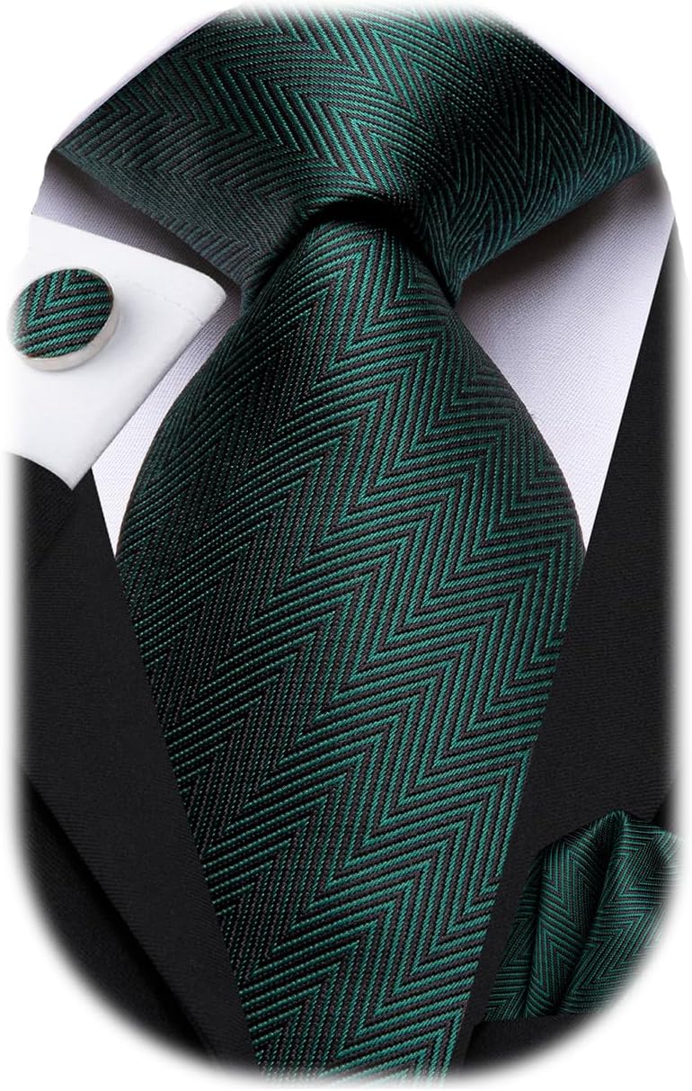 Dubulle Mens Paisley Striped Tie WOVEN Necktie for Men and Handkerchief Cufflinks Set Wedding Formal Business