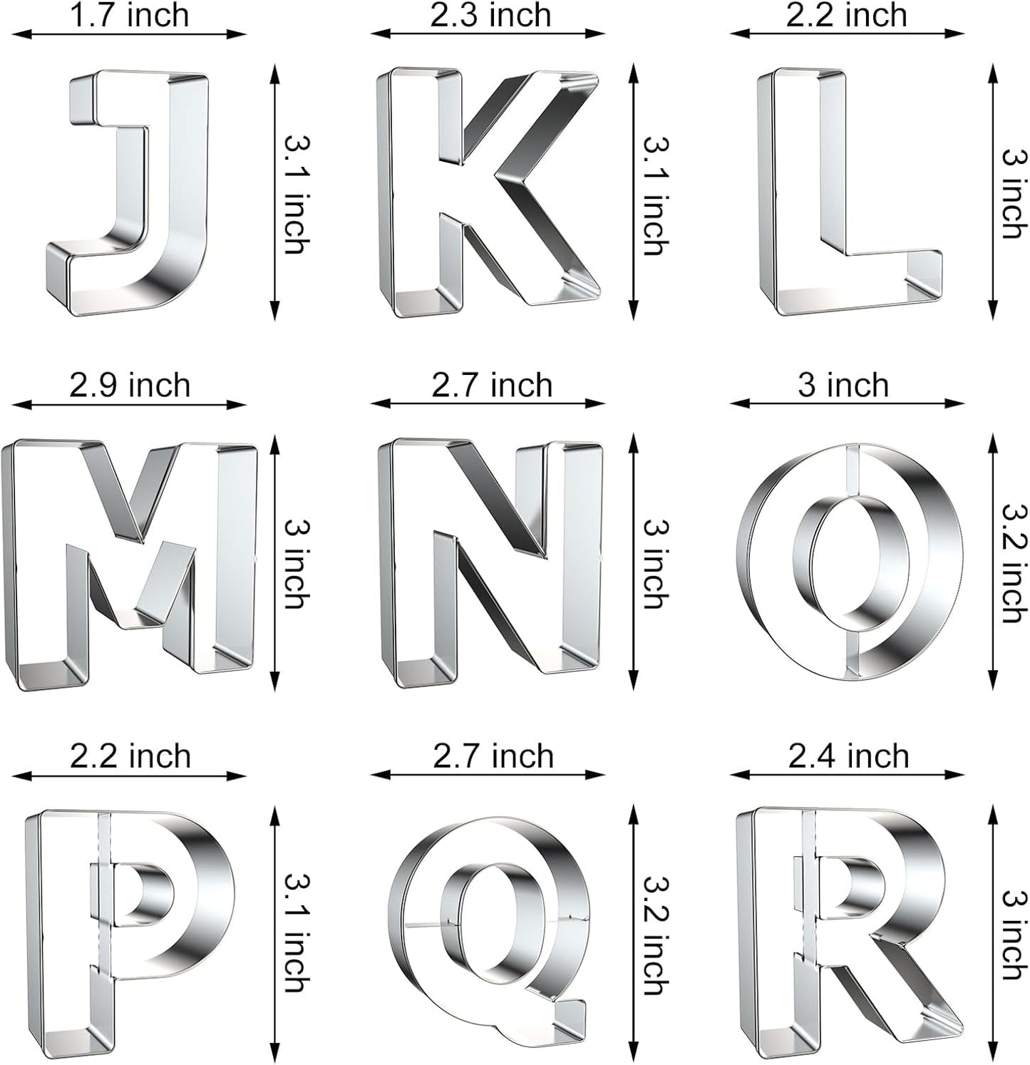 Alphabet Letter Cookie Cutters Shapes Large 3 Inch - 26 Pcs Stainless Steel Cookie Cutter Set Fondant Biscuit Fruit Dough Mold Tools for Birthday, Christmas, New Year and Holiday Party Decorations