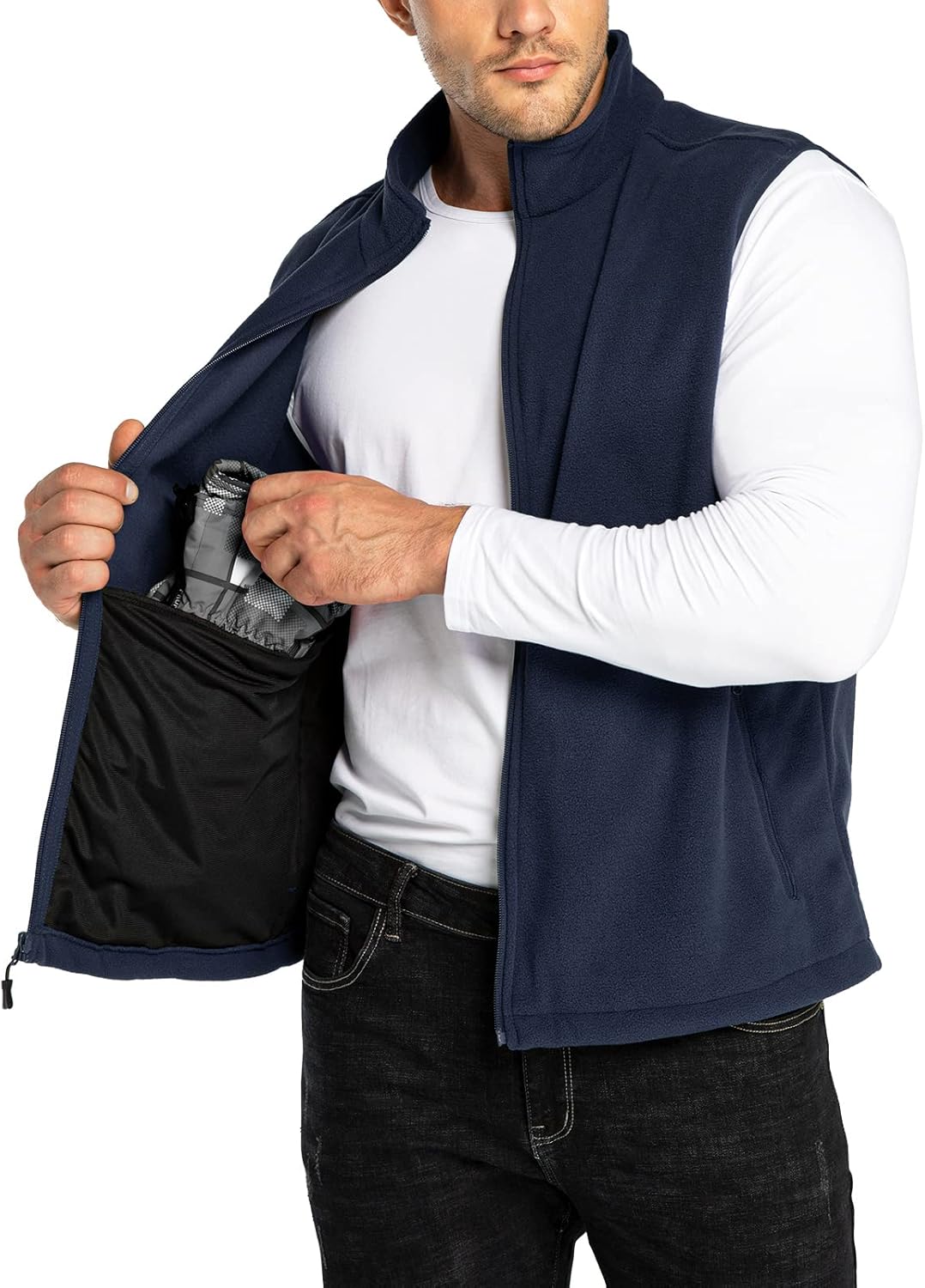 33,000ft Men's Fleece Vest, Lightweight Warm Zip Up Polar Vests Outerwear with Zipper Pockets, Sleeveless Jacket for Winter