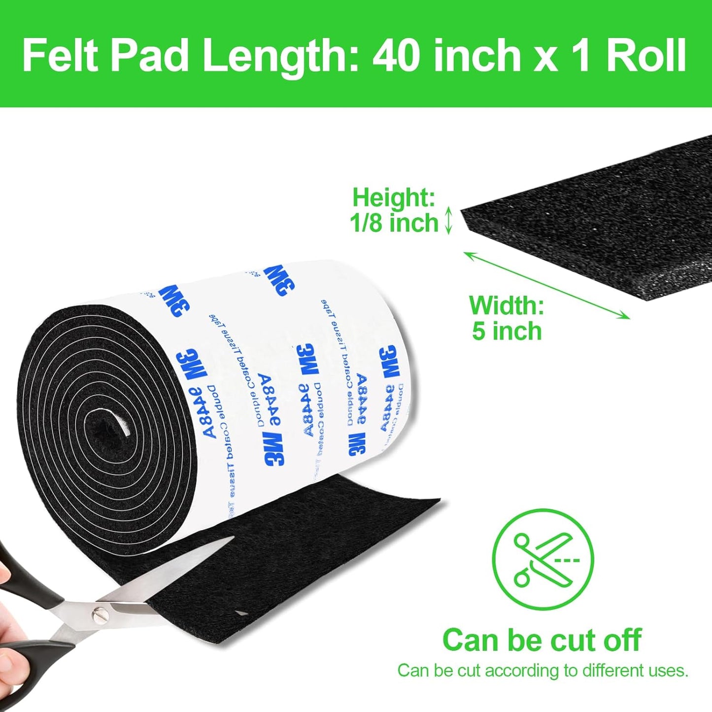 Felt Furniture Pads, Felt Pads for Furniture, 5"x 40" Black Cuttable