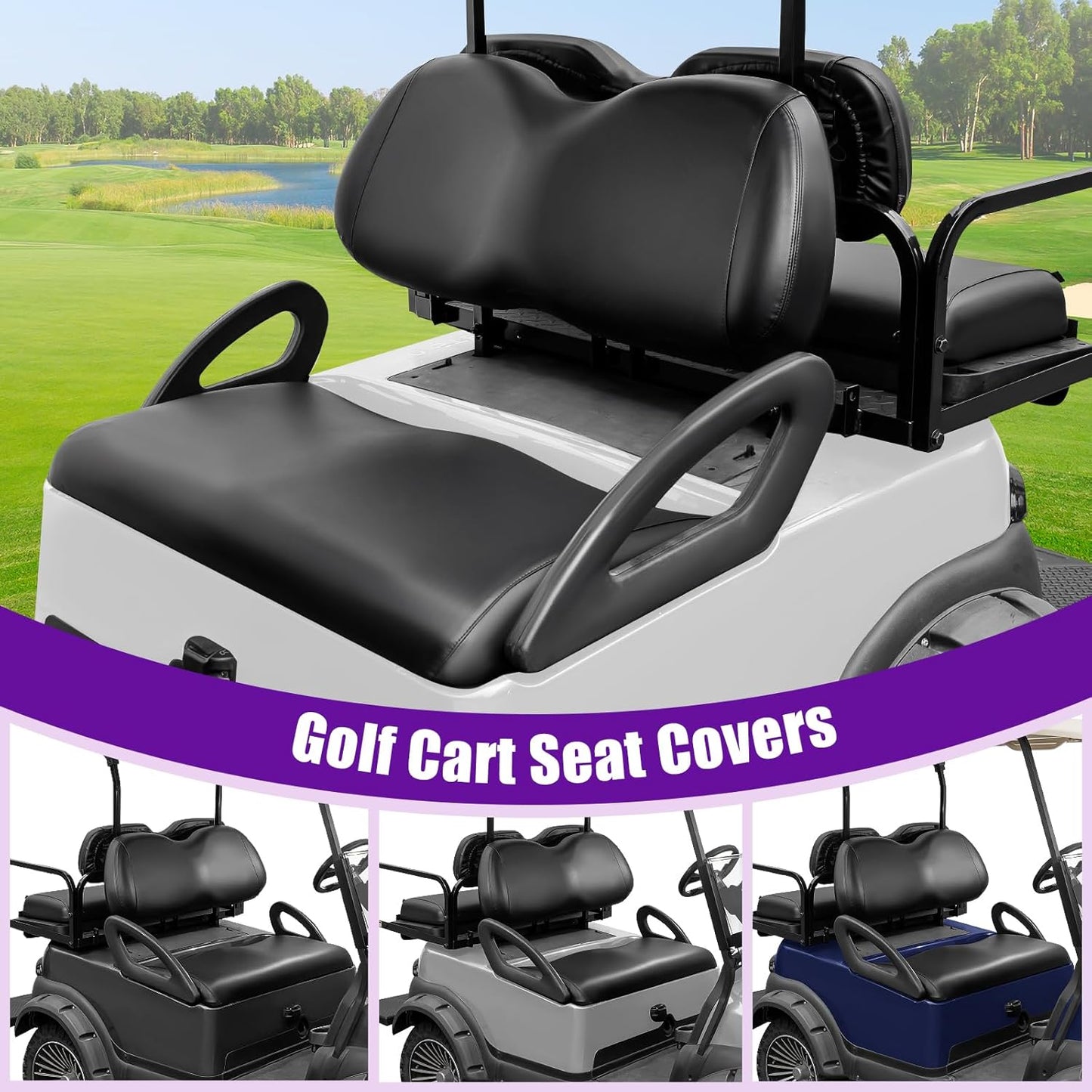 4PCS Golf Cart Seat Covers Kit,Front and Rear Seat Cover for Club Car Precedent Standard Cushion,Smooth and Simple Style, Waterproof Replacement Seat Cover(Black)