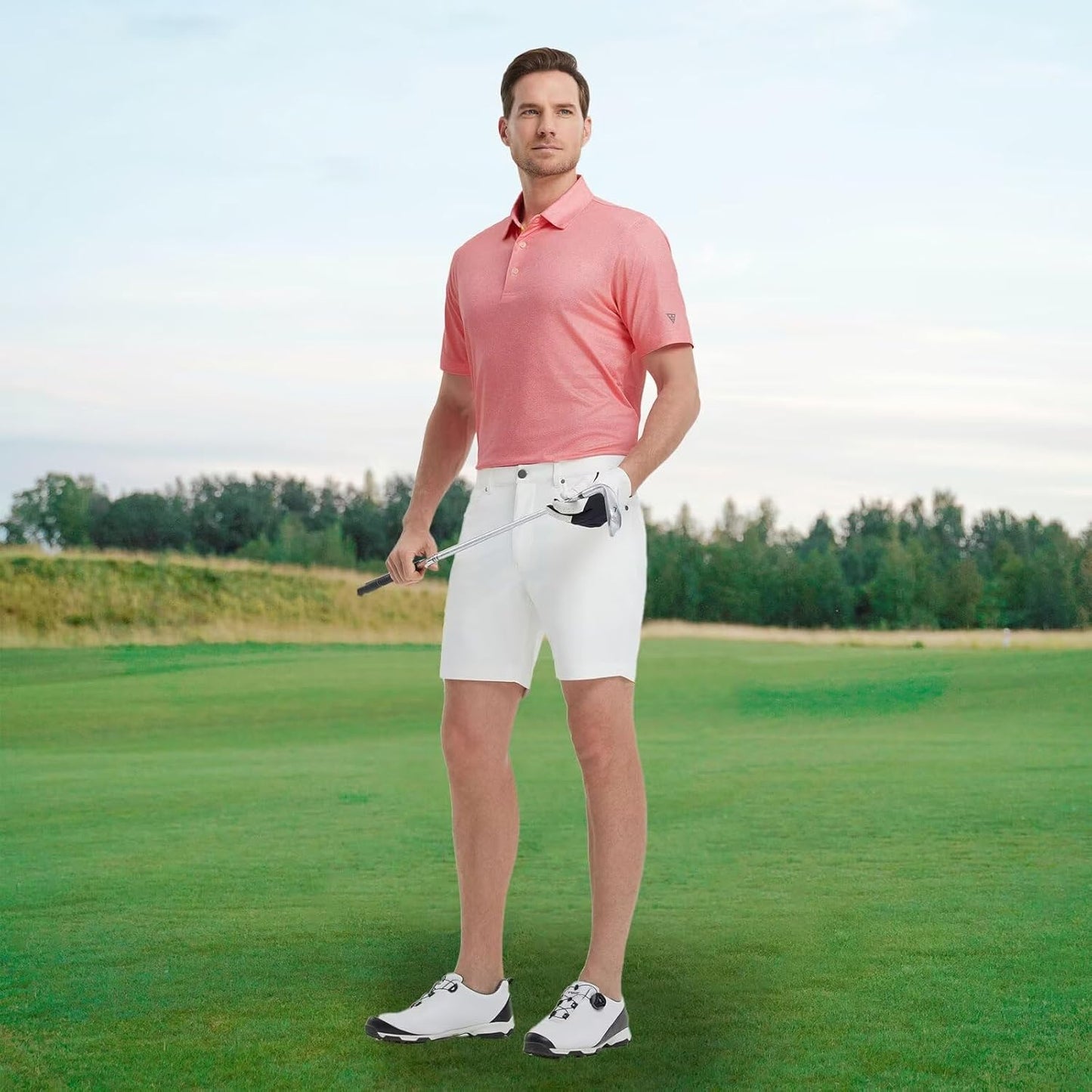 M MAELREG Mens Golf Shirt Short Sleeve Dry Fit Print Moisture Wicking Performance Patterns Collared Polo Shirt