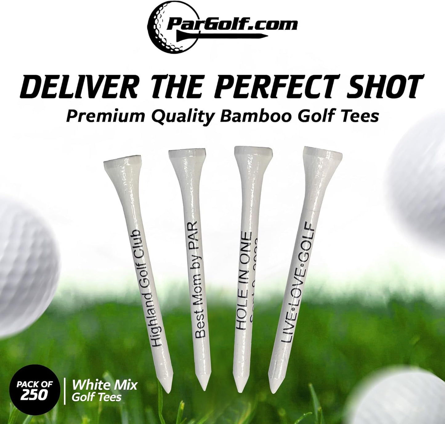 3 ¼ Bamboo Golf Tees, Customizable Golf Tees with Imprinted Messages, Essential Equipment & Ideal Gift for Golfers