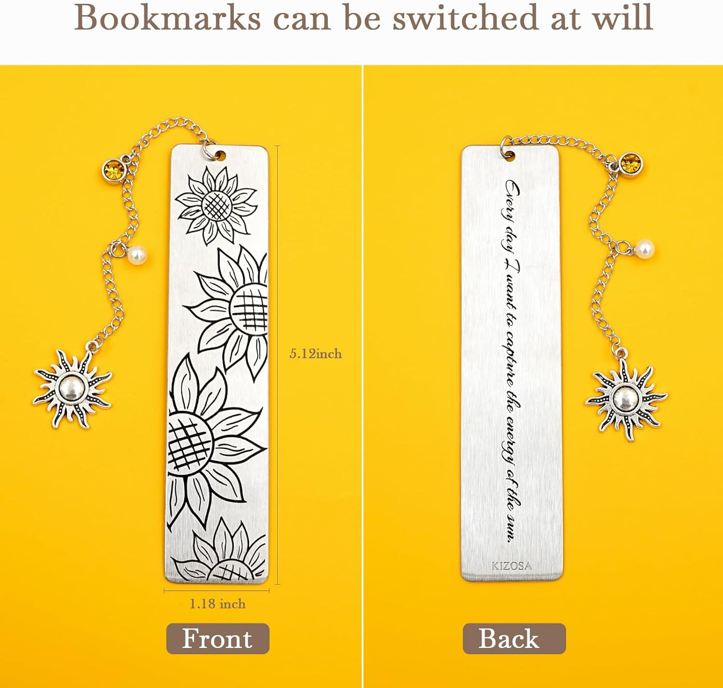 Metal Bookmark Gifts for Women Men,Book Marks for Reading,Bible Bookmarks,Friends Teacher Birthday Valentines Mothers Fathers Day Christmas Book Lovers Gift (03-Sunflower Bookmark)