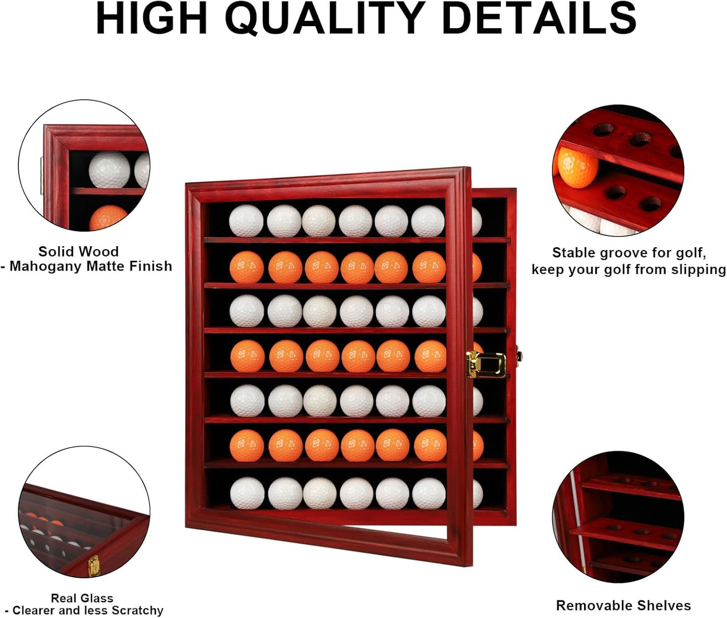 KCRasan Golf Ball Display Case - Wall Mounted Holder with Glass Door, Ideal Gift for Golf Enthusiasts