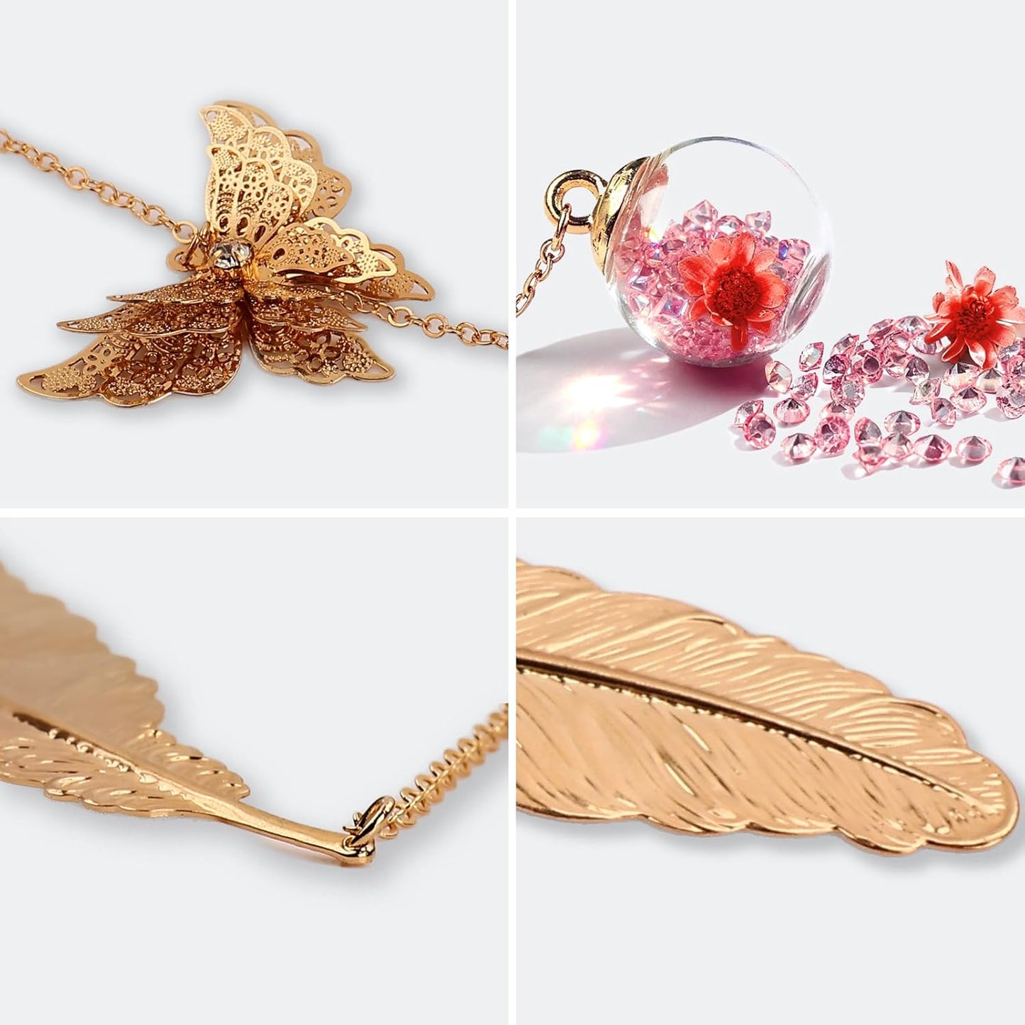 Metal Feather Bookmark with Butterfly Charm – Christmas Gifts for Women, Teachers & Book Lovers – Stocking Stuffers, Secret Santa, Birthday & Holiday Gift Box