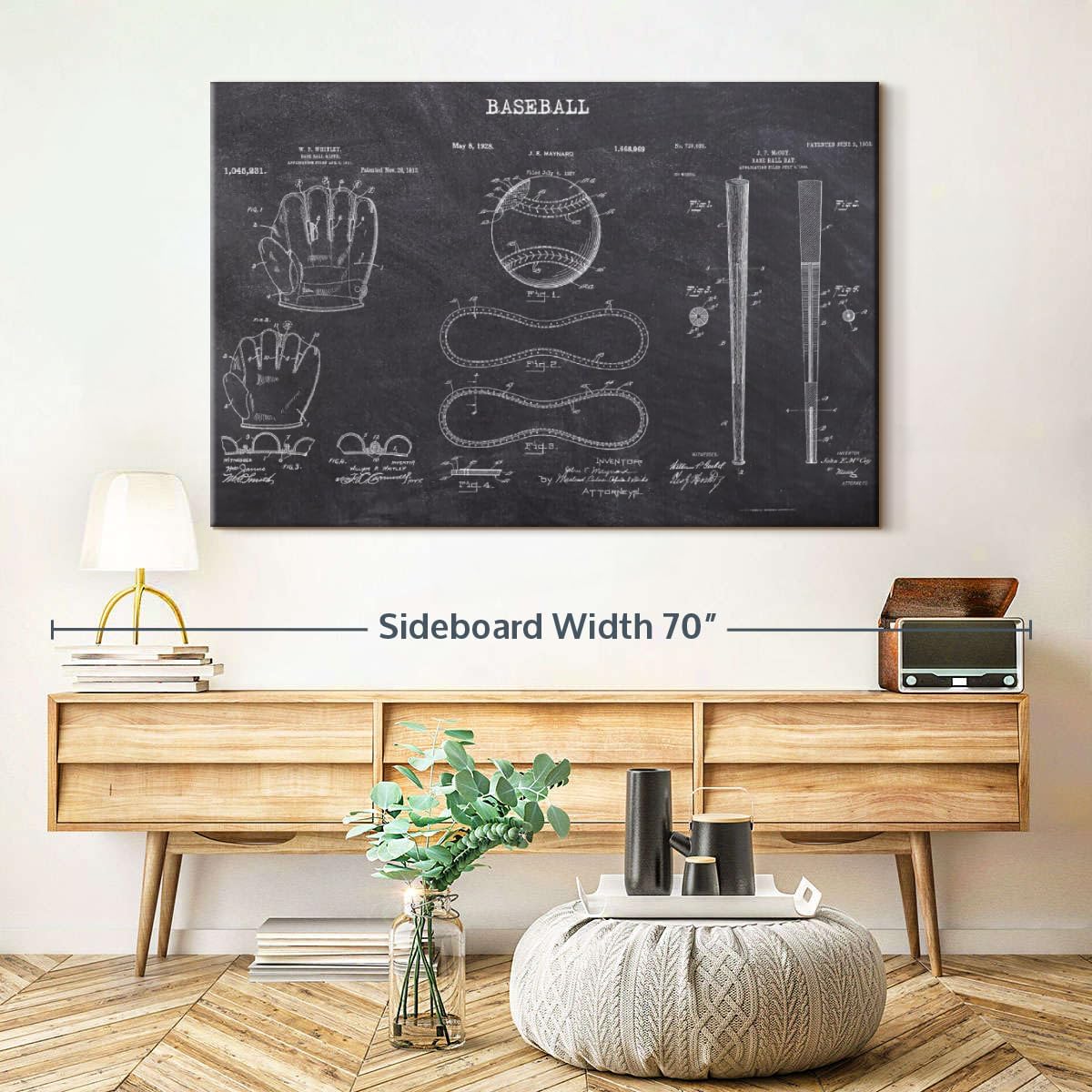 ElephantStock Baseball Patents Canvas - 1 Panel Sports Patent Wall Art Decor - Sports Decorations for Boys Room - Wall Art and Office Decor - 51" X 34"
