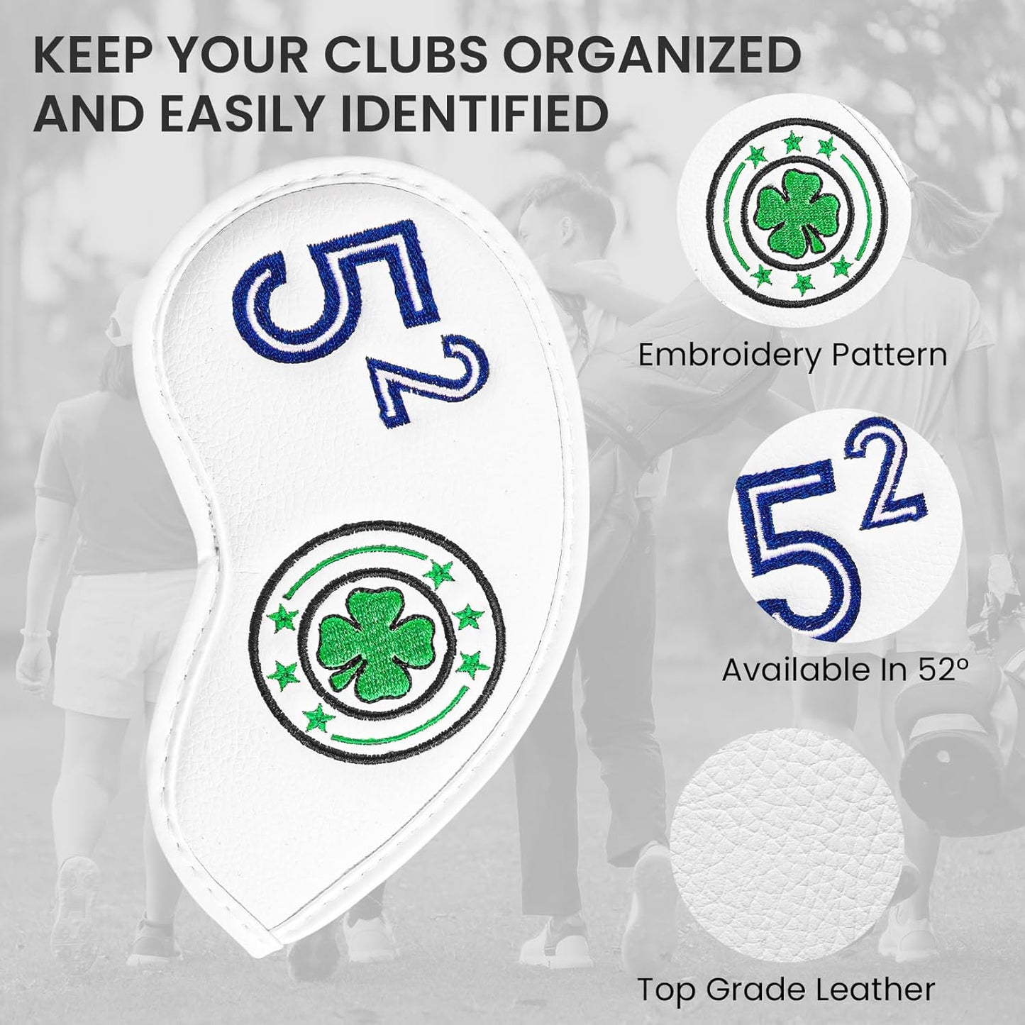 Golf Iron Wedge Head Covers 52° 54° 56° 60° 1 or 4 Pack, Synthetic Leather Clover USA Flag Design Club Head Protection, Universal Headcover Fit Iron Clubs for Men Women