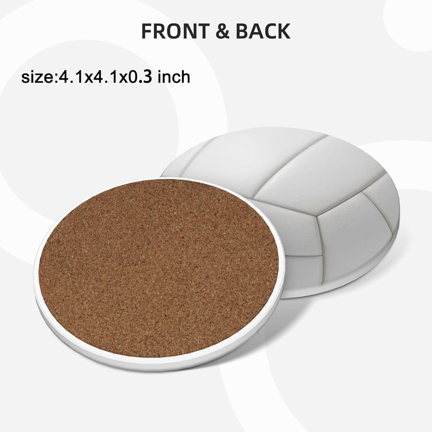 Volleyball Coasters for Drinks Set of 4, Absorbent Ceramic Drink Coasters for Coffee Table Wooden Table Cup Bar, 4 Inches