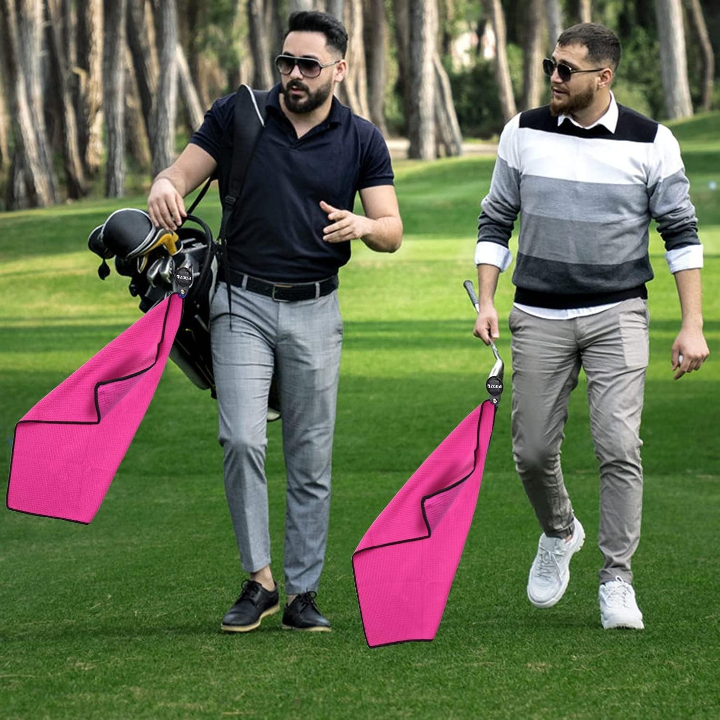 ZOEA Magnetic Towel, Magnetic Clip for Golf Towel, Microfiber Fabric Waffle Pattern Towels Industrial Strength Magnet for Strong Hold to Golf Carts or Clubs (1, Rose)