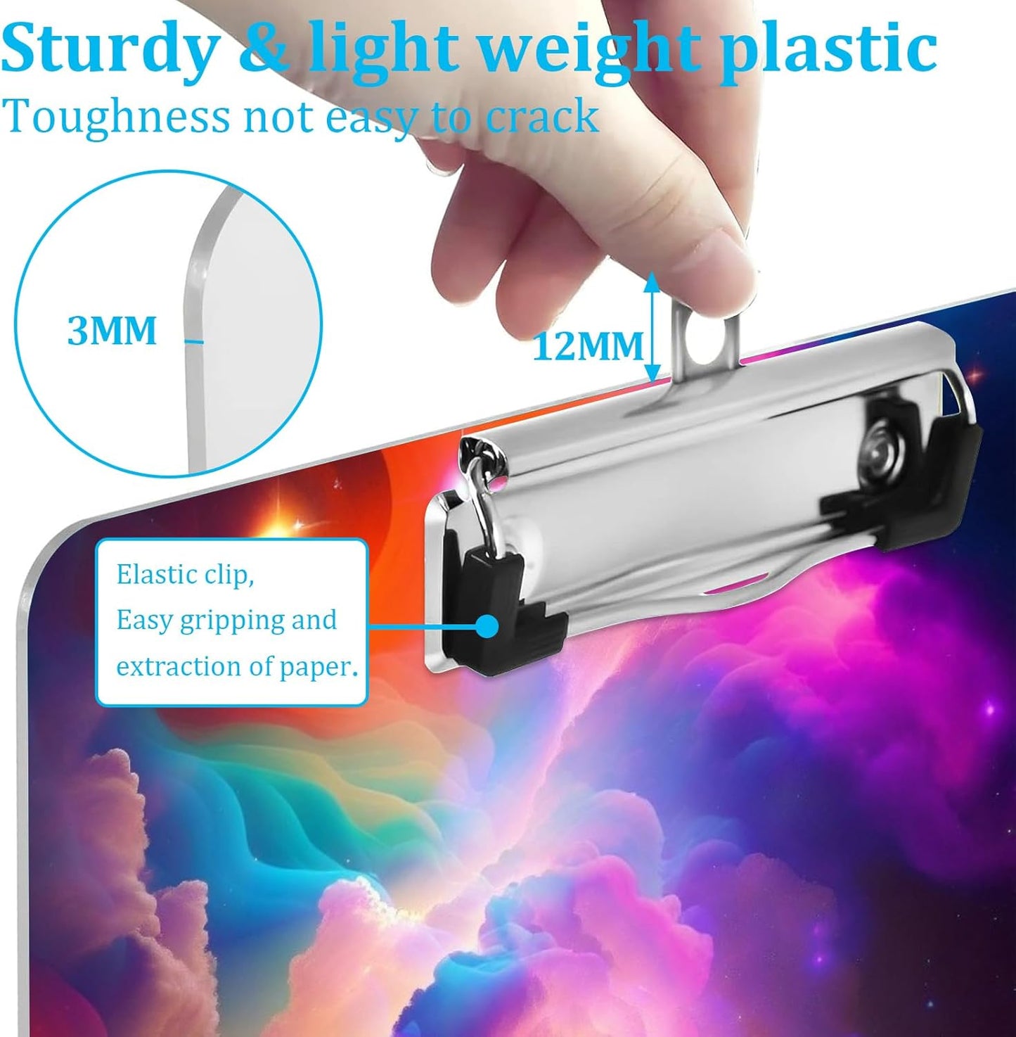 Colorful Cloud Plastic Clipboard with Finish Clip 8.7" x 12.5" Perfect for Modern Office Seminars Workshops Home School Classroom and Event