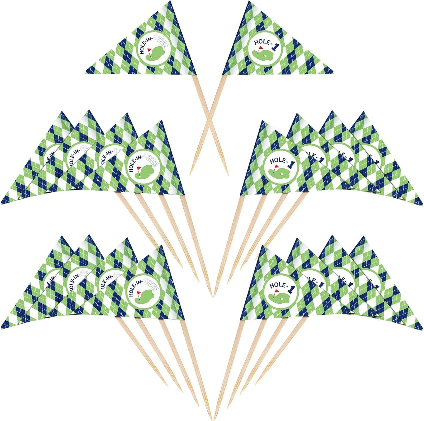 50 Pcs Golf Cupcake Toppers Hole in One Birthday Decorations 1st Golf Cocktail Picks Mini Stick Cupcake Toppers Flags for Baby 1st Birthday Party Food Bar Decorations Supplies(Check Pattern)