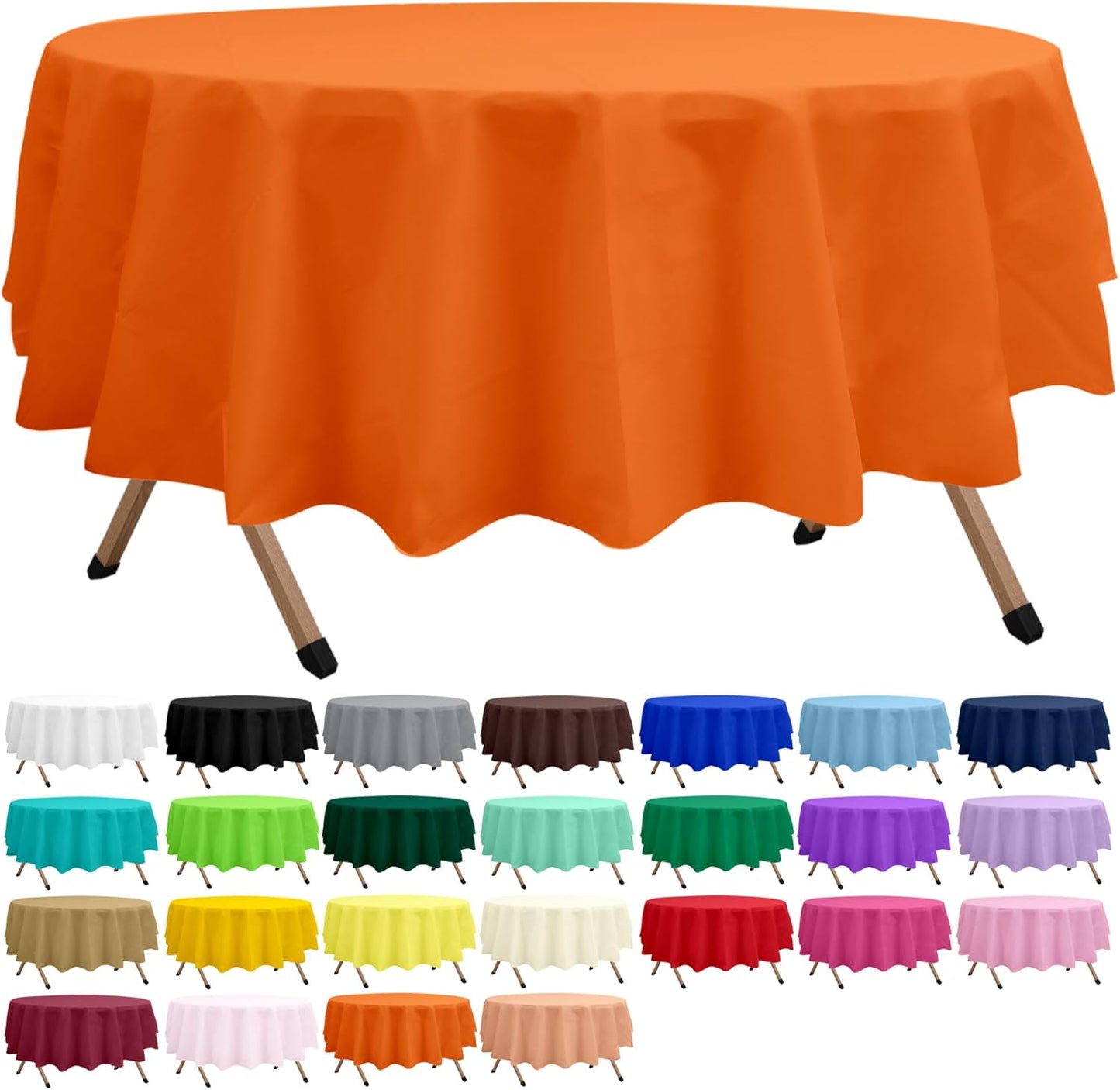 2 Pack Orange Premium Plastic Tablecloth Round 84 Inches Reusable Burnt Pumpkin Orange Decorative Table Cover for Dining, Wedding, Party, Indoor and Outdoor use