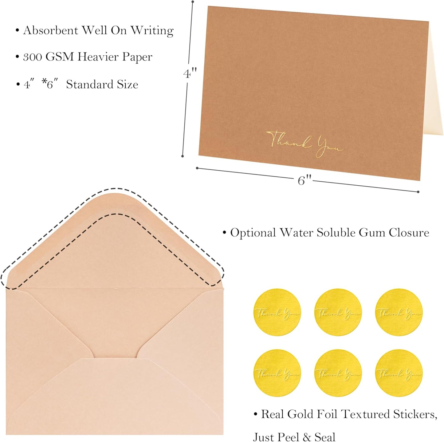 Crisky Neuttral Brown Thank You Cards with Envelopes & Stickers， 25 Pack Bridal Shower Graduation Thank You Cards Small Business, Wedding Baby Shower Birthday Funeral Notes Bulk