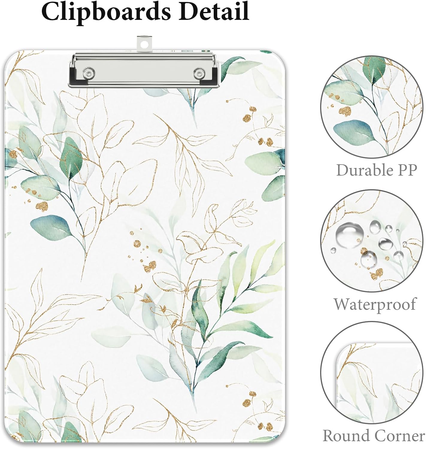 Rimilak Plastic Clipboards with Metal Clip, A4 Letter Size 9 x 12.5 in, Office Decorative for Students Women Men and Kids, Cute Custom Pattern, Beauty Leaves