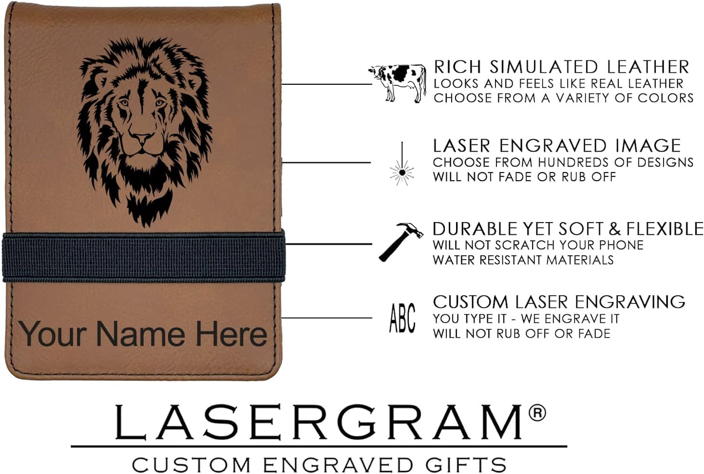 LaserGram Mini Padfolio with Notepad and Pen, Golfer Golfing, Personalized Engraving Included (Dark Brown)