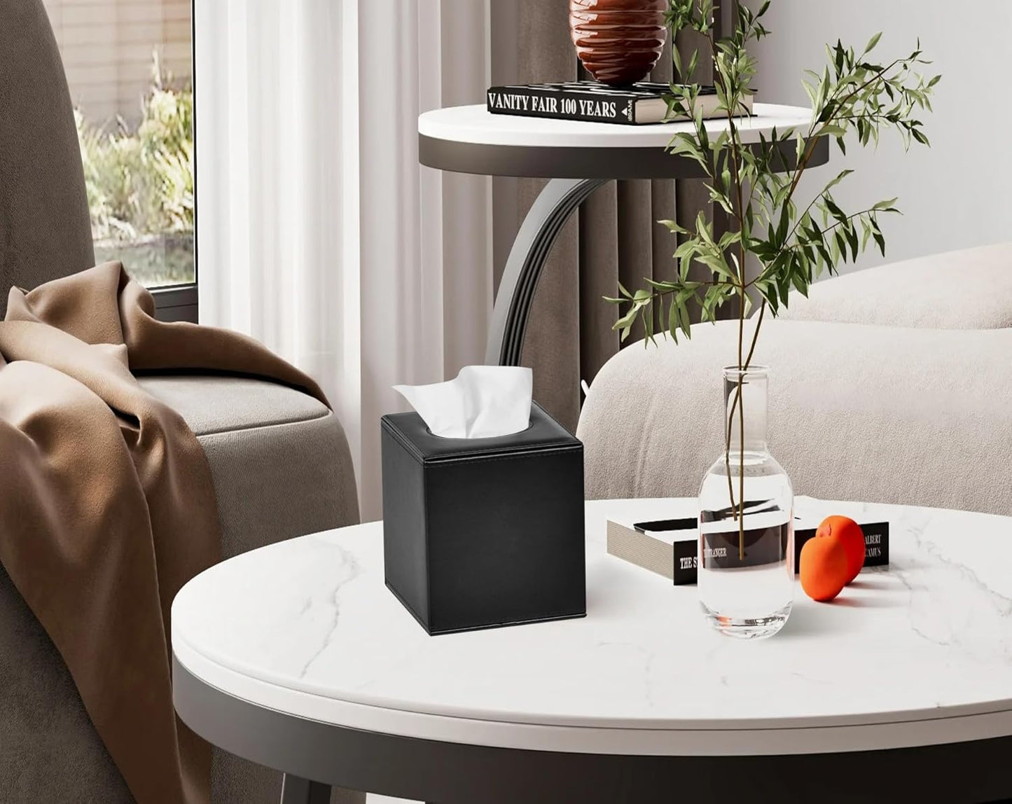 Tissue Box Cover Square Tissue Box Holder for Bathroom (Black)