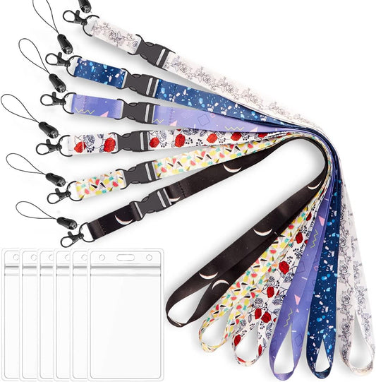 Lanyard with Badge Holder 6 Pack Neck Lanyards White Black for Office Cruise Keys Women Men Waterproof
