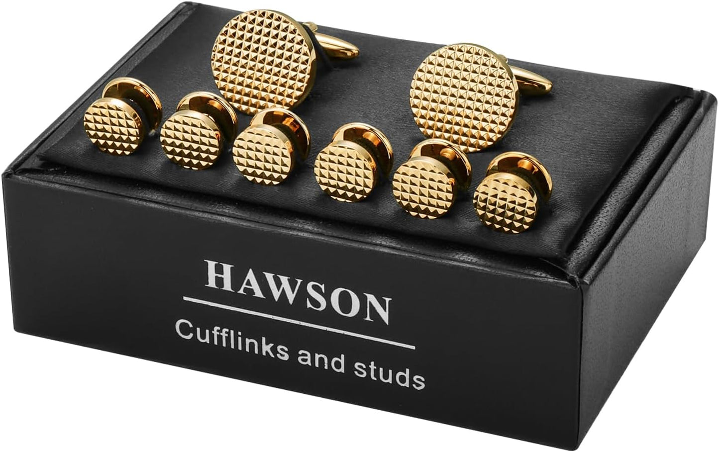 HAWSON Silver/Gold Cufflinks for Men with Tuxedo Shirt Studs,Men Accessories Jewelry with Gift Box,Gifts for Family,Best Friend on Wedding Business Birthday Anniversary