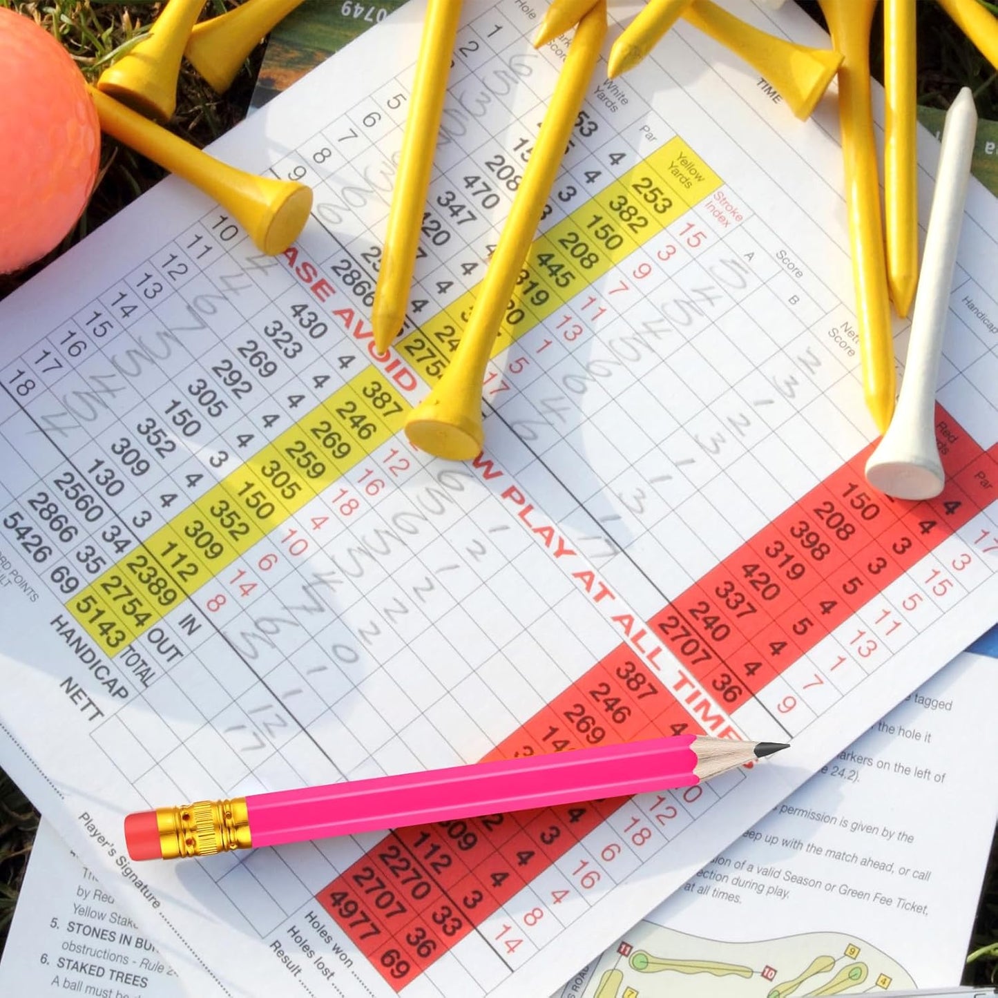 Outus 144 Pcs Mini Golf Pencils Bulk Half Pencils with Eraser #2 HB Pre Sharpened for Party Favors Office Supplies 4 Inch(Rose Red)