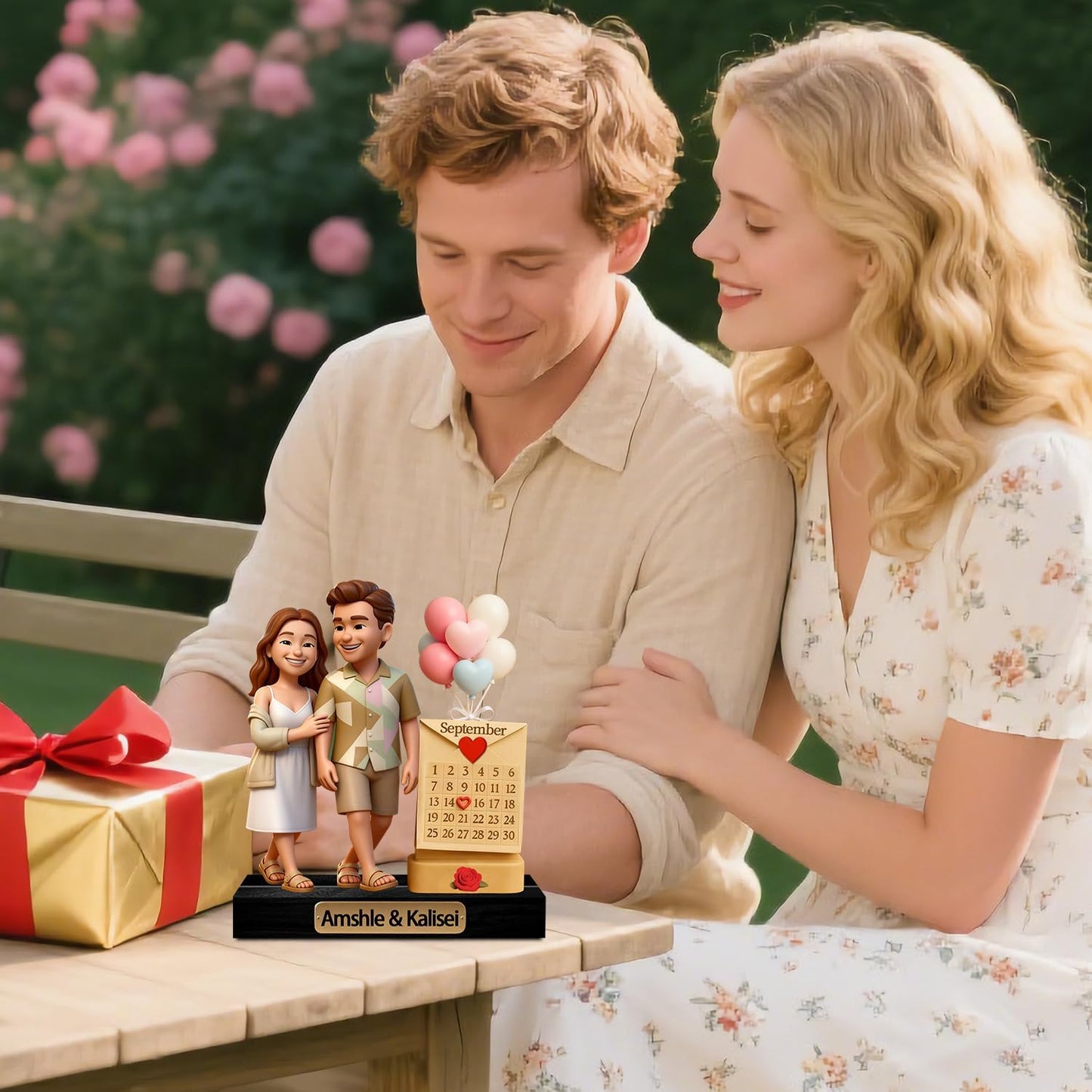 Personalized Couple Cartoon Photo Sculpture Ornament Custom Name Date 2D Acrylic Cartoon Style Figurine Desk Decor Gift for Couple Valentine's Day Xmas Anniversary (Style 14)