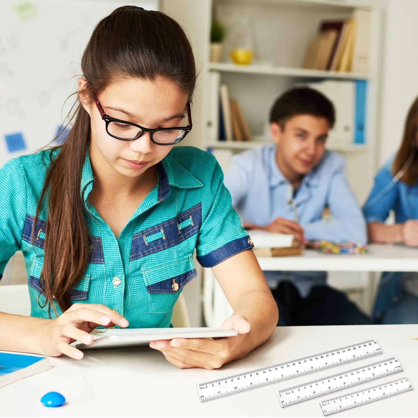 3 Pack 6 Inch 8 Inch 12 Inch Ruler Set Plastic Straight Ruler Transparent Measuring Tool Acrylic Clear Ruler for School Office Student