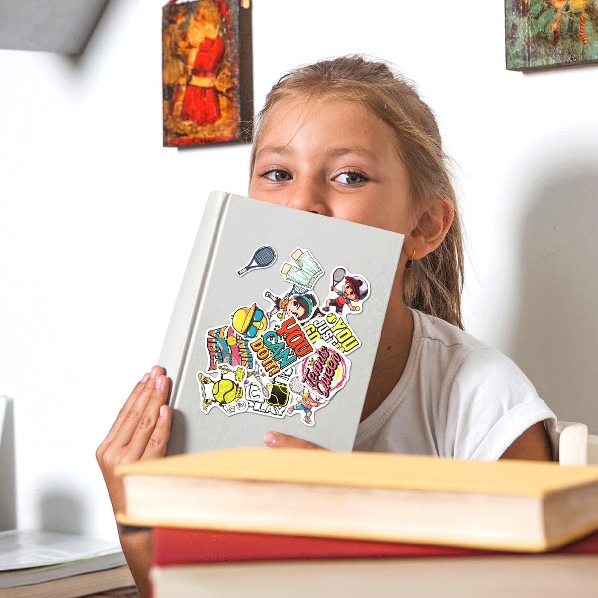 108Pcs Tennis Stickers Pack Cartoon Style Vinyl Decals for Water Bottles Laptop Skateboard Phone Journal Scrapbook Luggage Decoration Fun Quotes and Characters