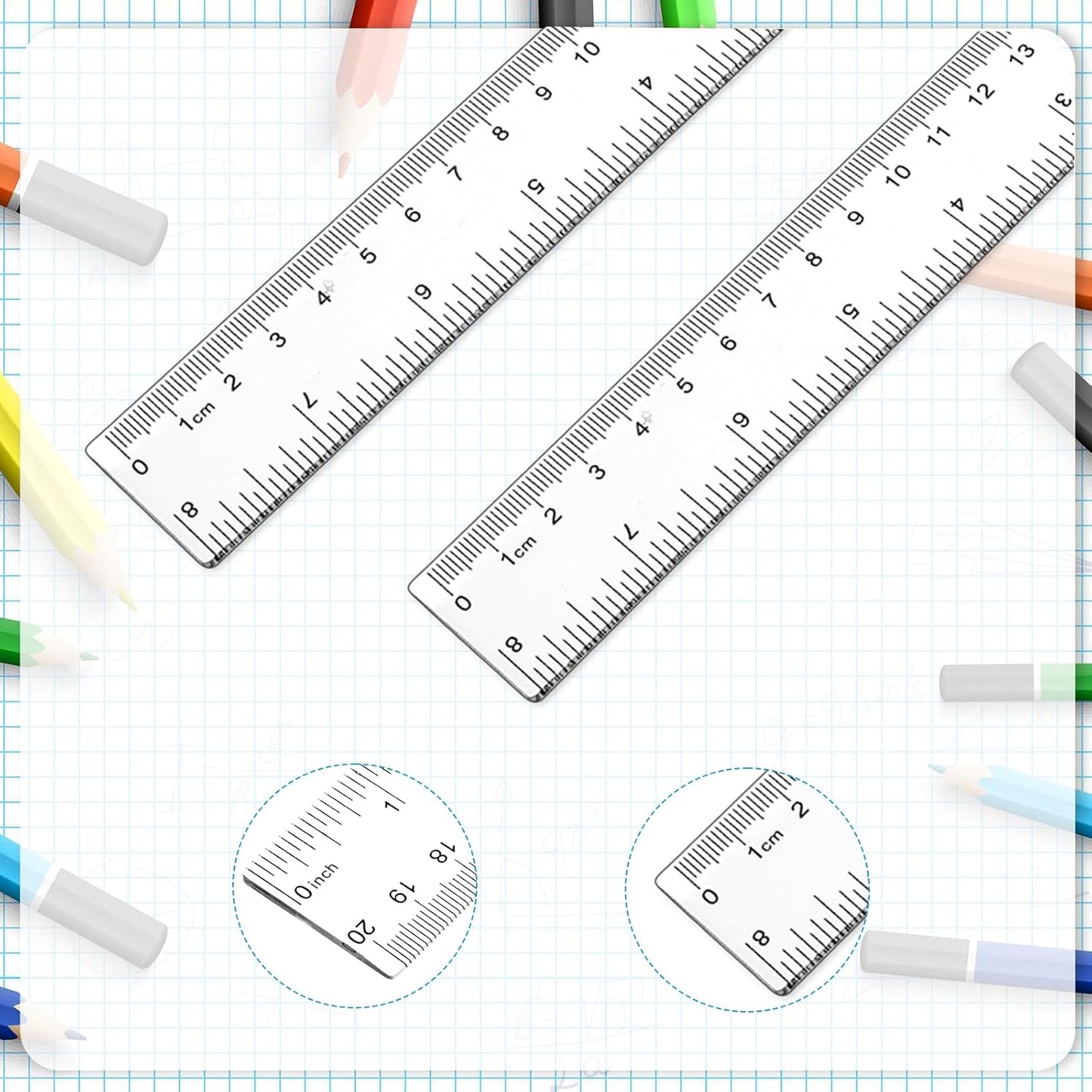3 Pack 8 Inch Ruler Set Plastic Straight Ruler Transparent Measuring Tool Acrylic Clear Ruler for School Office Student(Transparent)