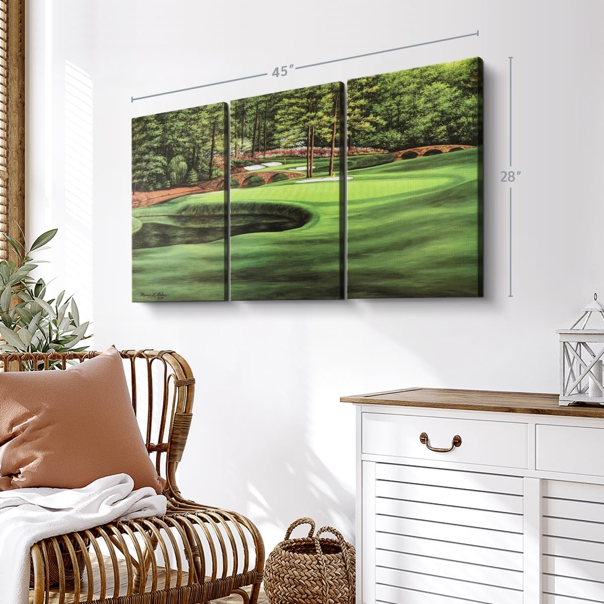 ElephantStock Augusta National 11th Hole I Wall Art - Horizontal Canvas - 3-Piece Living Room Wall Decor - Painting Sports Canvas Print - Green and Brown Decor for Wall by Marci Rule - 45" X 28"