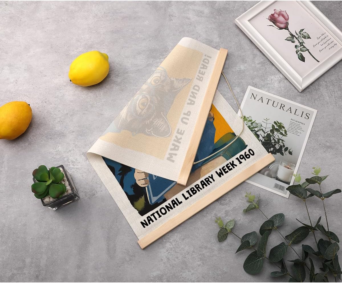 Funny Reading Cat Poster Hanger, Reading Nook Library Decor Wall Decor, Educational Posters Wall Art Wall Hanging Banner Farmhouse Classroom Bedroom Reading Room Apartment Home Decor