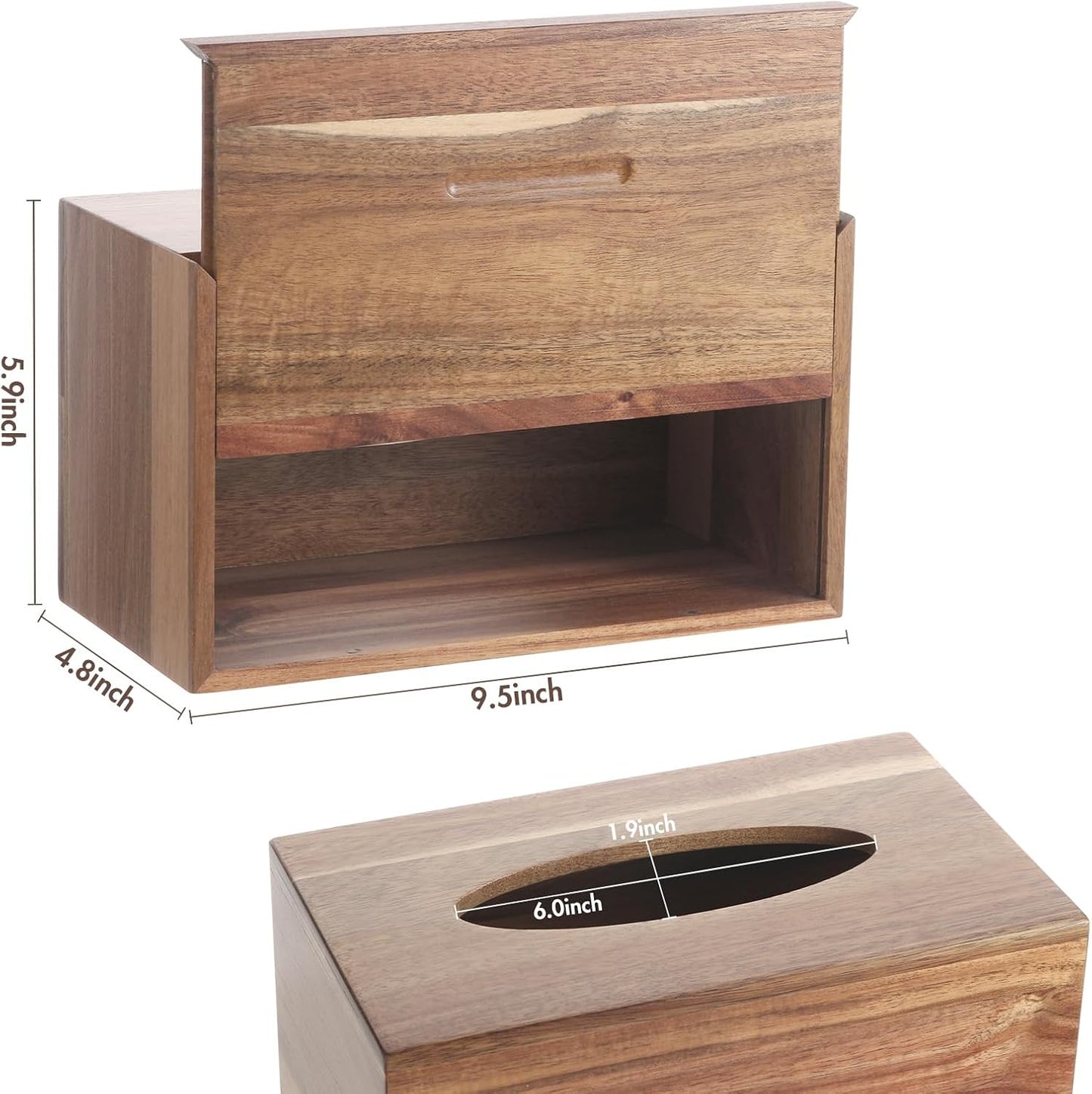 Wooden Tissue Box Cover, Tissue Box Holder with Slide-Out Bottom, (Acacia) (Acacia-Rectangle)