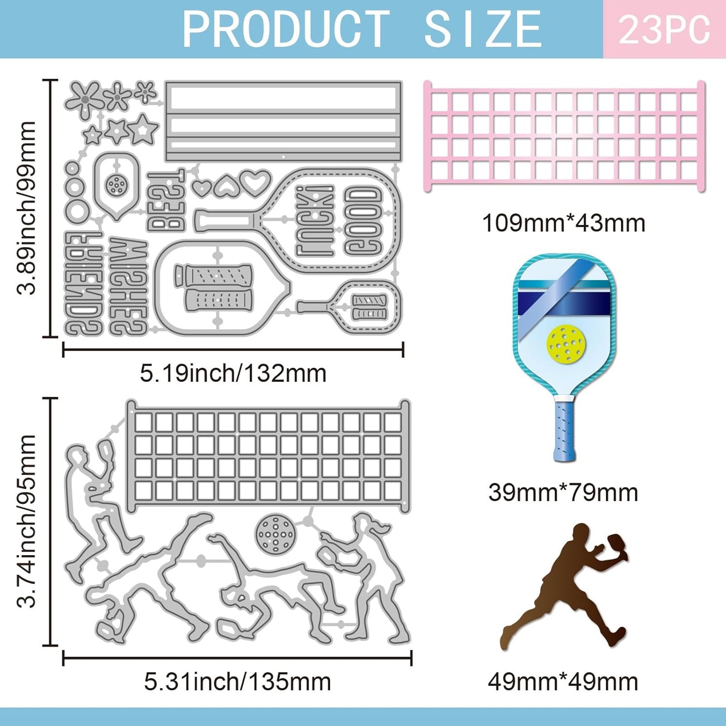 GLOBLELAND Pickleball Sports Cutting Dies for Card Making Best Greetings Die Cuts Men Lady Athletes Metal Die Cut Dies for DIY Scrapbooking Embossing Photo Album Craft Decor