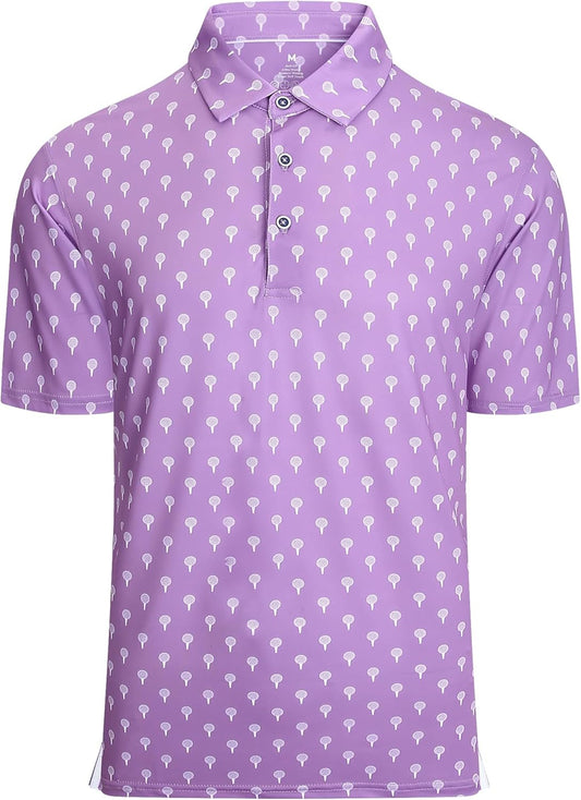 Hodaweisolp Golf Shirts for Men Dry Fit Print Moisture Wicking Performance Short Sleeve Polo Shirt