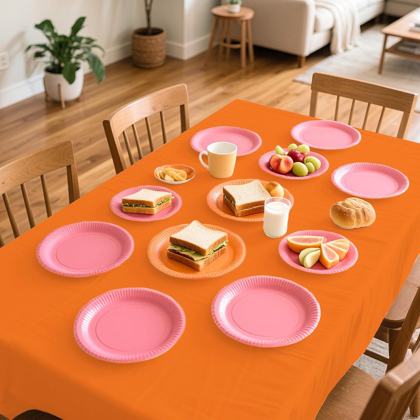 Grencian 3 Pack Pink and Orange Plastic Tablecloth Party Decorations Hot Pink and Orange Disposable Tablecloth Rectangle Table Cloth for Tequila Sunrise Sunset Birthday Party Decorations 54x108 Inch