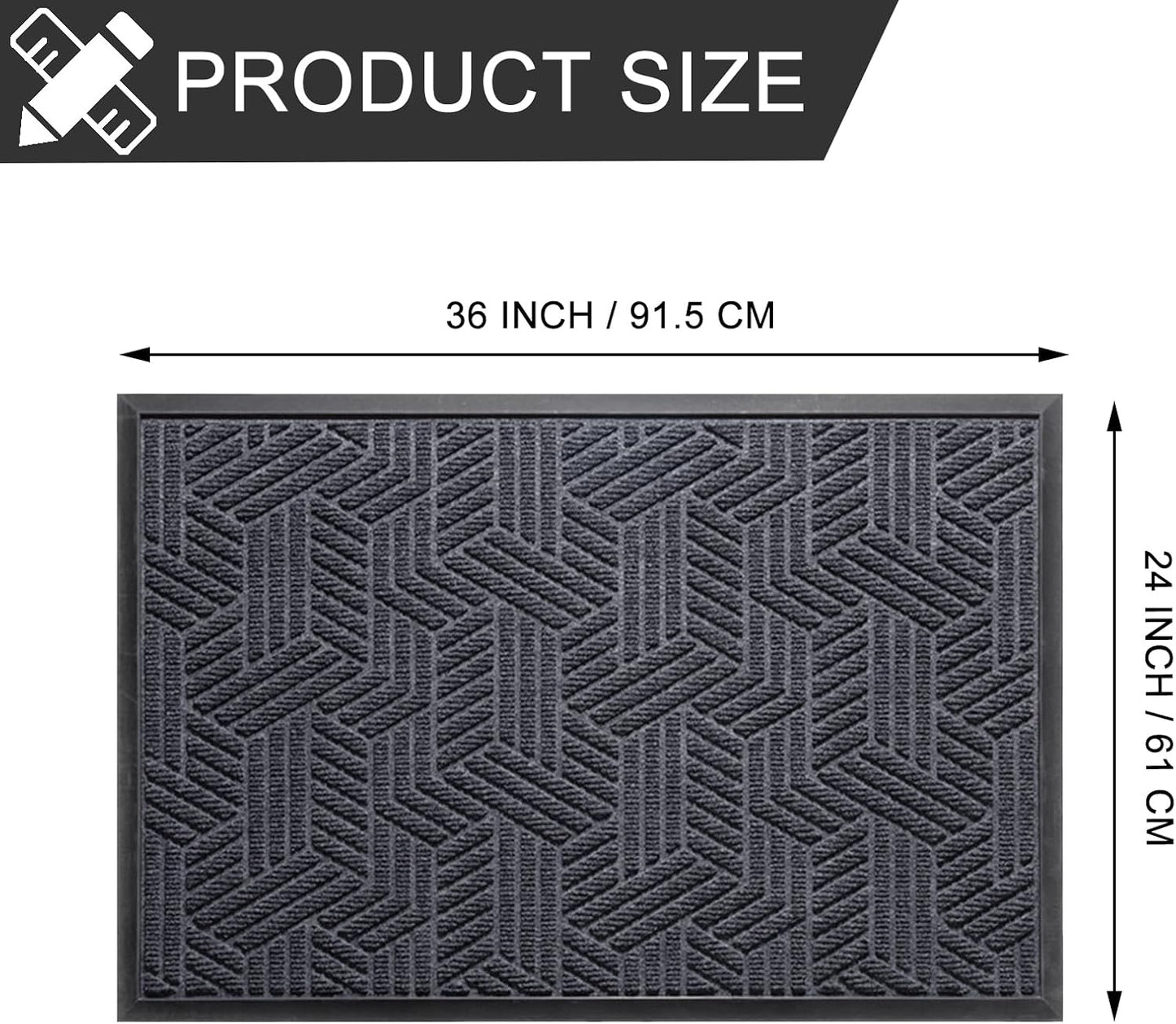 Front Door Mat 36"x24" Indoors Outdoors Welcome Mats, Waterproof Non-Slip Rubber Backing Heavy Duty Doormat Outside Entrance, Low Profile Entryway Rugs Floor Mat for Patio, Pattern B Grey