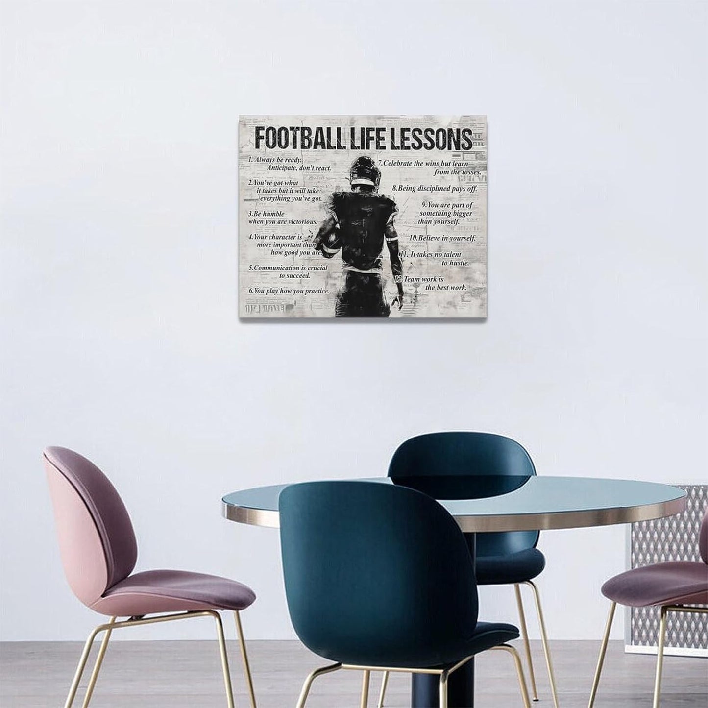 Sports Wall Art Football Life Lessons Wall Decor Retro Poster Boy Men Room Motivational Decorations Canvas Print Painting Artwork for Bedroom Bathroom Living Room 20"x16"
