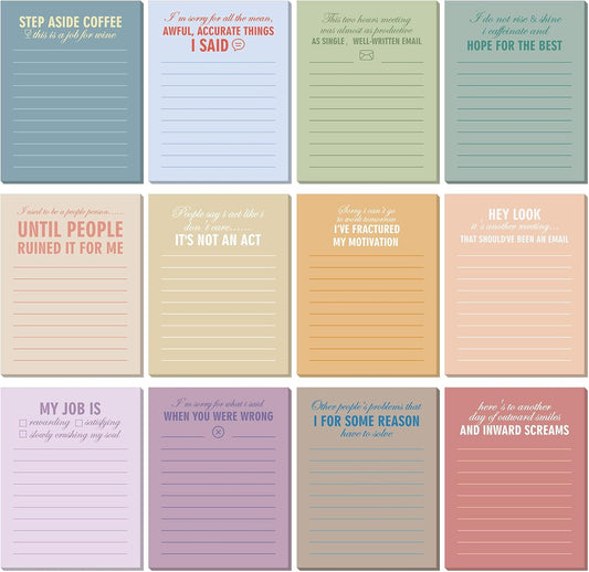 Funny Notepads with Sayings Sticky Funny Office Supplies to Do List Sarcastic Work Assorted Notepad for Workers, 12 Designs, 3 x 3.93 Inch(Vintage Style)