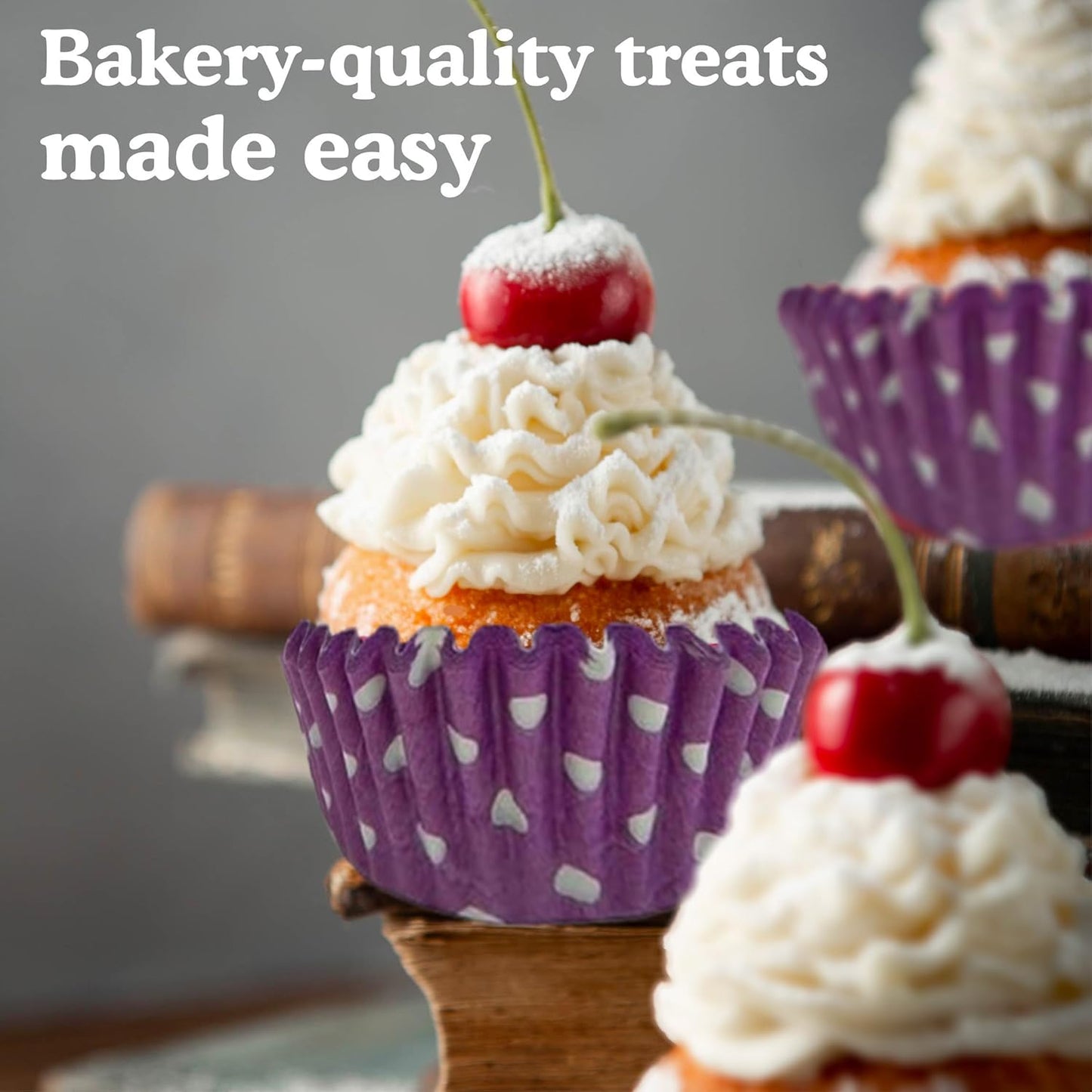 Regency Wraps Greaseproof Professional Grade Baking Cups, Pack of 40, Standard Liners, Purple Polka Dot, for Cupcakes, Muffins, Candy, Non Stick