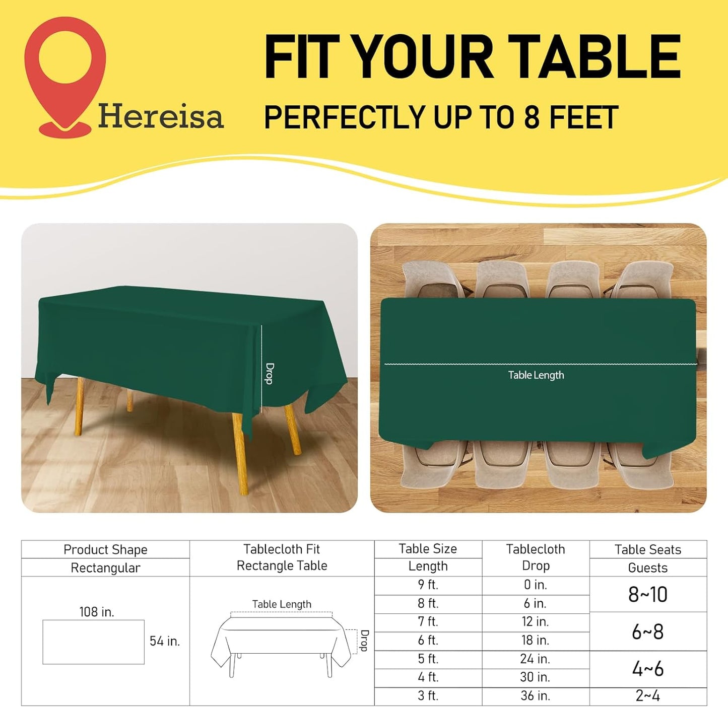 Plastic Dark Green Tablecloths 3 Pack Forest Green Disposable Table Covers 54" x 108" Hunter Green Table Cloths for Tropical Tiki Luau Parties Birthdays Christmas, Fits 6 to 8 Foot Rectangle Tables