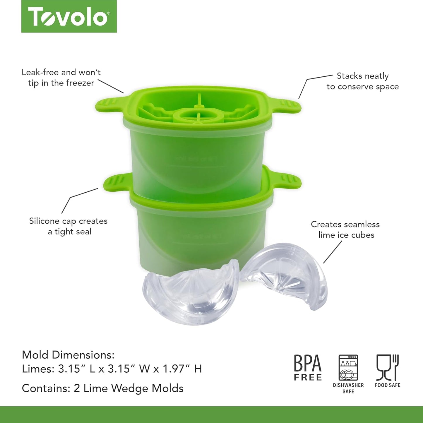 Tovolo Lime Wedge Ice Molds (Set of 2) - Slow-Melting, Leak-Free, BPA-Free/Great for Whiskey, Cocktails, Fun Drinks, and Gifts