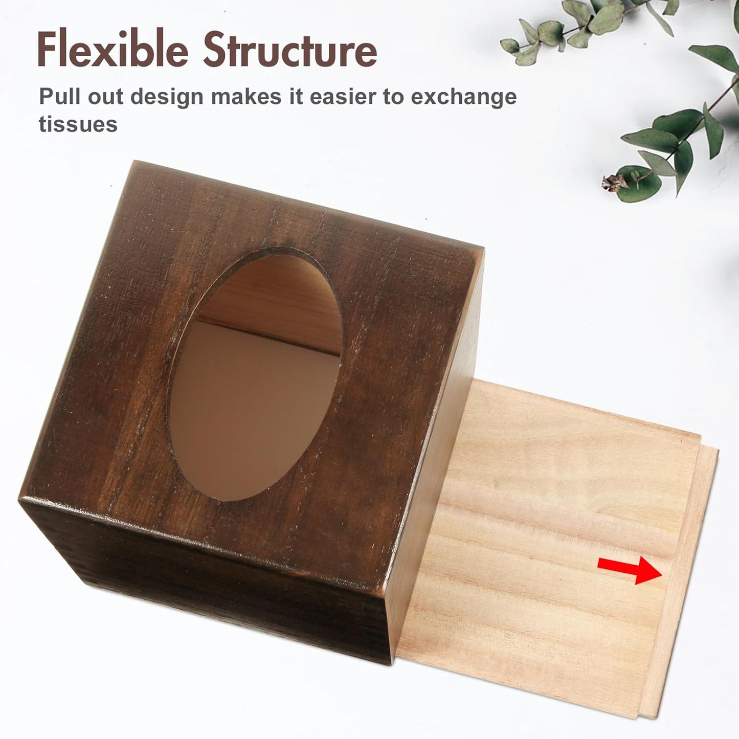 Paulownia Wood Tissue Box Cover with Slide-Out Bottom - Square Cover for Bathroom, Bedroom, Dinner Table