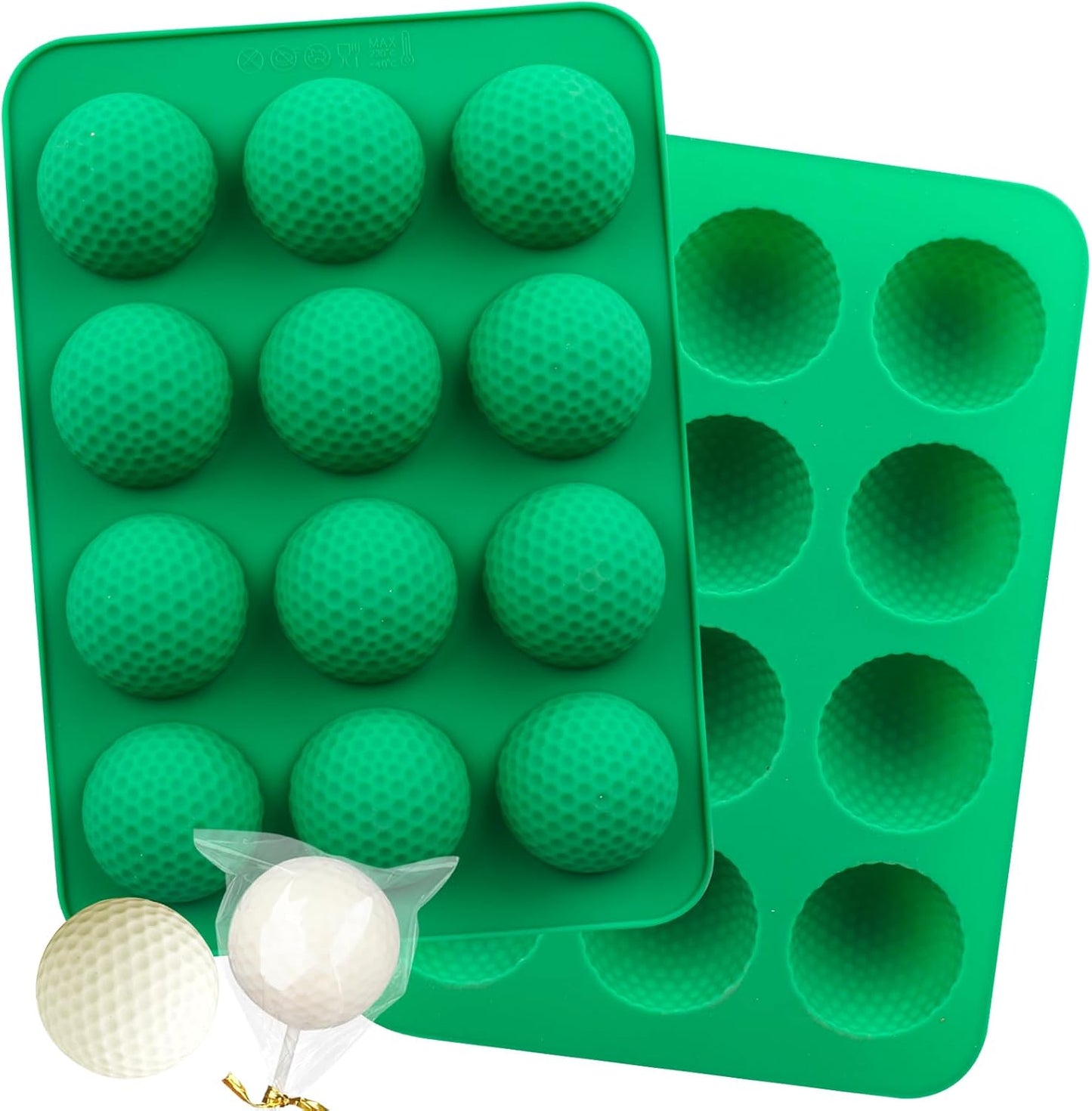 Golf Ball Cake Pop Mold, 2 Pack Golf Ball Chocolate Molds, 12-Cavity 3D Golf Ball Silicone Mold for Cupcake Decorations, Hot Chocolate Bomb, Candy (Green)