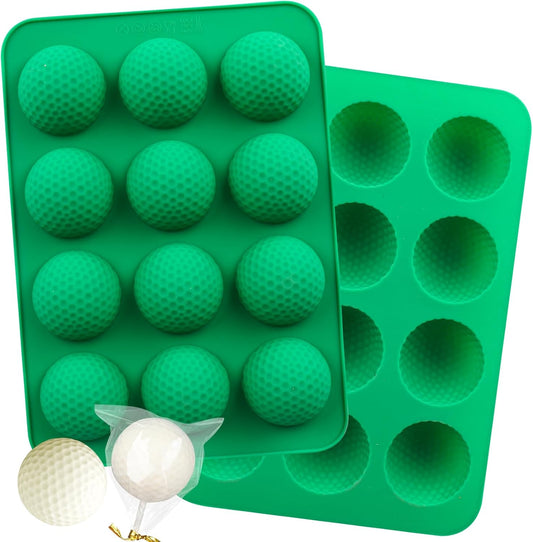 Golf Ball Cake Pop Mold, 2 Pack Golf Ball Chocolate Molds, 12-Cavity 3D Golf Ball Silicone Mold for Cupcake Decorations, Hot Chocolate Bomb, Candy (Green)